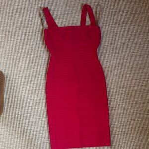 Herve Leger Fuchsia Double Strap Mini Dress